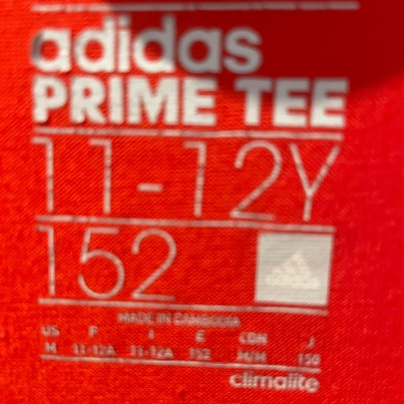 Adidas • Prime Tee • Climalite Athletic T-Shirt • Red • Boys Size 11/12 - Picture 2 of 2